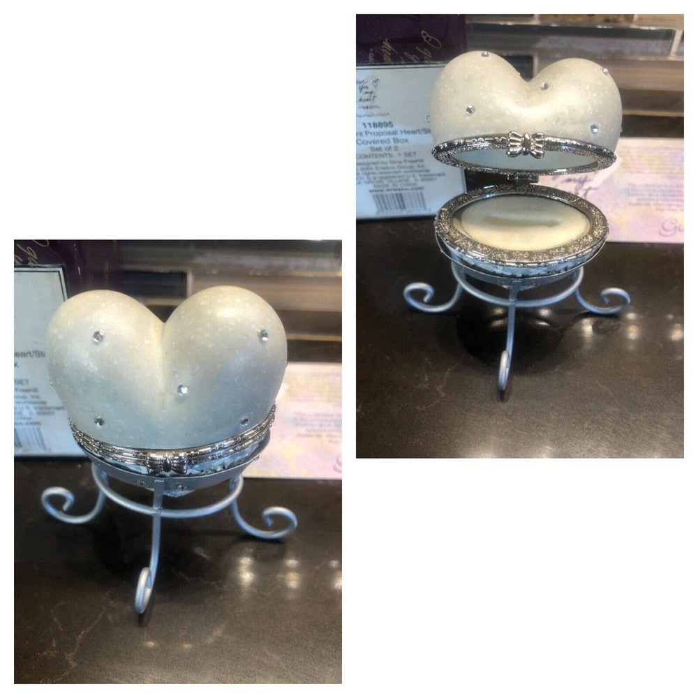 Enesco Proposal Heart Flip Ring Box‎ Stand Engagement Wedding Ring Keepsake Box